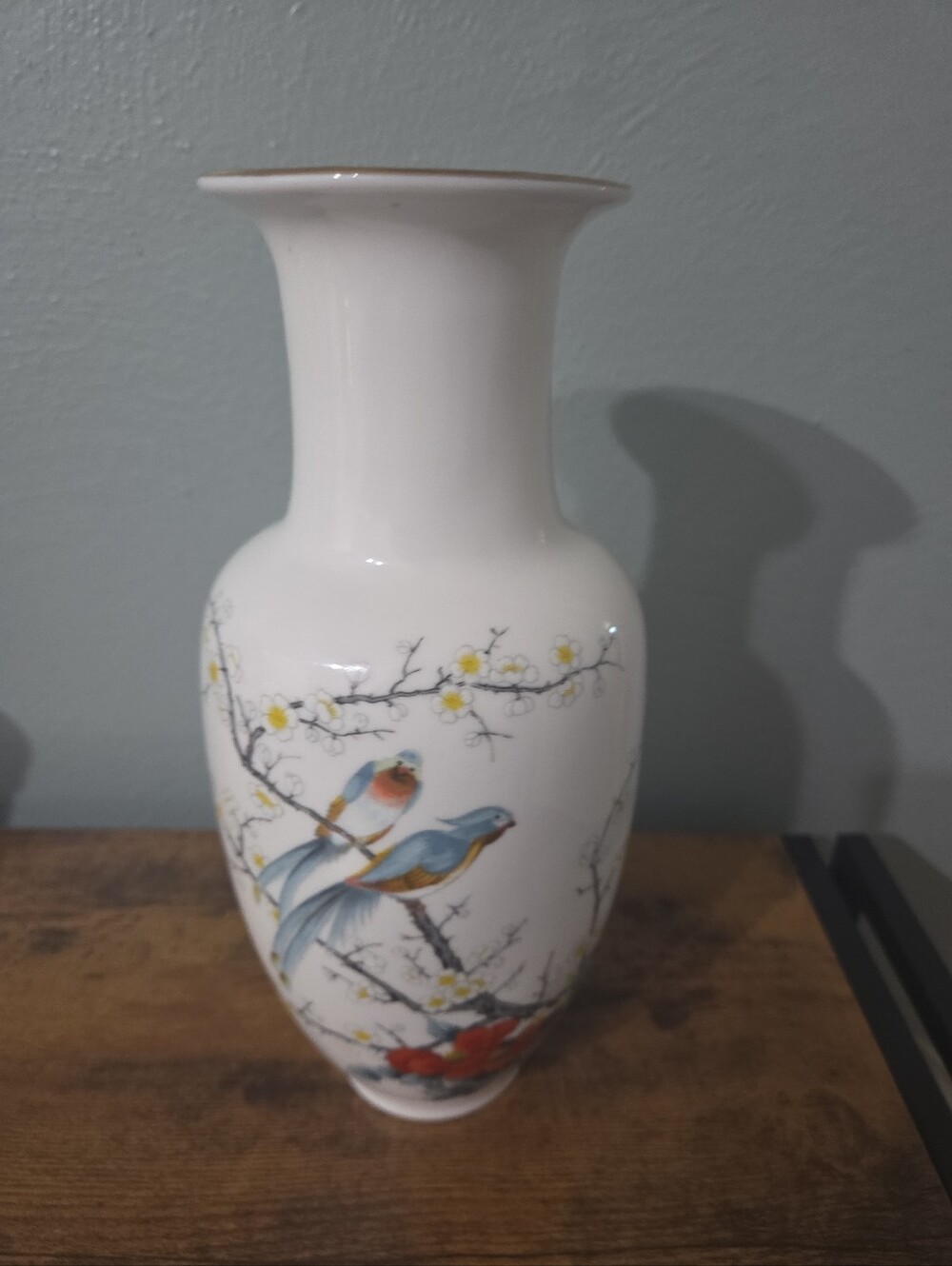 Fine China Jay from Japan- two blue birds with branches and flowers.  10"